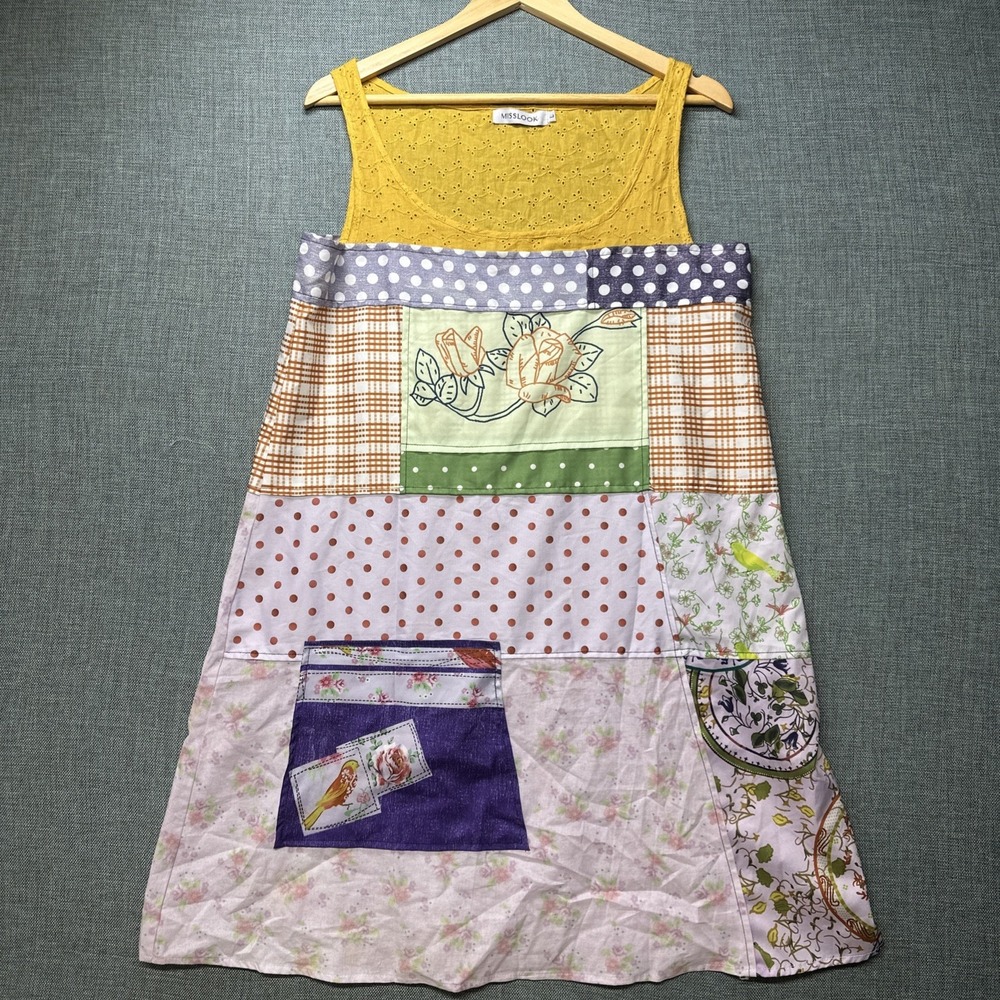 Misslook Patchwork Sundress Women Large Multicolor Excellent 471372 Boho Peasant